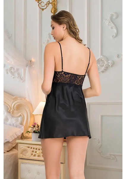 Lady Siyah Saten Gecelik Sabahlık Takım modelleri