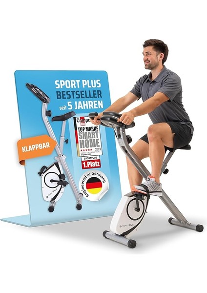 Katlanabilir Kondisyon Bisikleti, Ev Için Uygun, Akıllı Ekran ile Nabız ve Performans Takibi, Gri