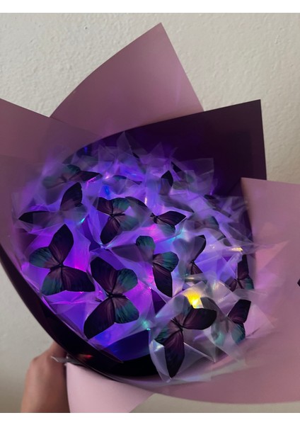 Ledli Mavi Mor Kelebek Buketi