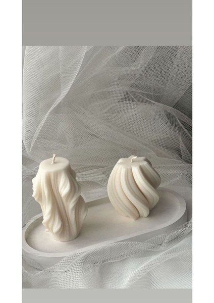 Candle El Yapımı Kokusuz Burgu Desenli 10*10CM- Dalga Desenli Dekoratif Mum 10*10CM– Kırık Beyaz