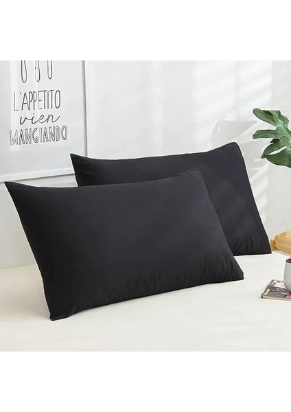 Home Pamuklu 2'li Kapaklı Yastık Kılıfı 50X70 cm - Yumuşak ve Nefes Alabilir - Düz Renk (Siyah)