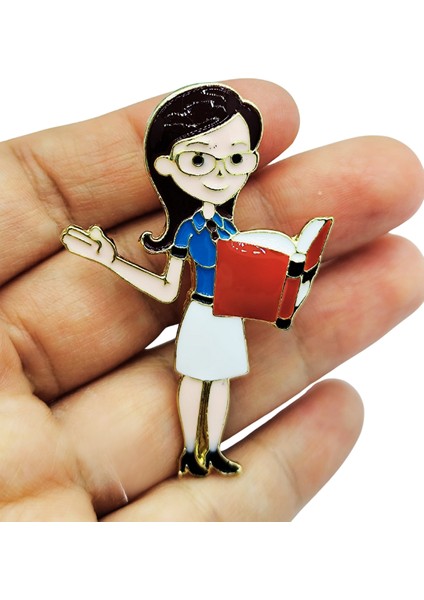 Öğretmen Karakterli Kitap Okuyan Broş – Sevimli Öğretmen Temalı Brooch