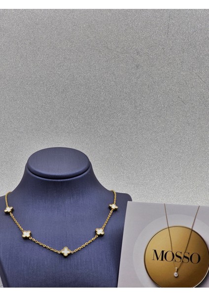 Beyaz Yonca Model Gold Renk Çelik Kolye Standart Boy fırsatları