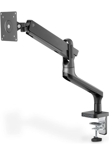 Monitör Tutucu - Masa Kelepçesi - Tekli Montaj - Gazlı Amortisör - Entegre USB Bağlantı Noktaları - 32 Inçe Kadar - Uzay Grisi