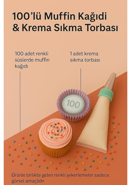 Store Krema Sıkma Torbası Seti (9 Çelik Uç + 100'LÜ Renkli Muffin Kağıdı) – Pasta Süsleme ve Cupcake Yapımı Için Pratik Set modelleri