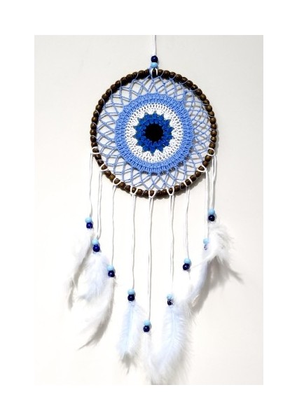 Nazar Boncuğu Motifli El Yapımı Buz Mavisi Renginde Düş Kapanı Duvar Süsü fiyatları