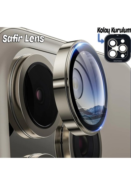 Apple iPhone 15 Pro Gerçek Cam Safir Lens Koruma Titanyum