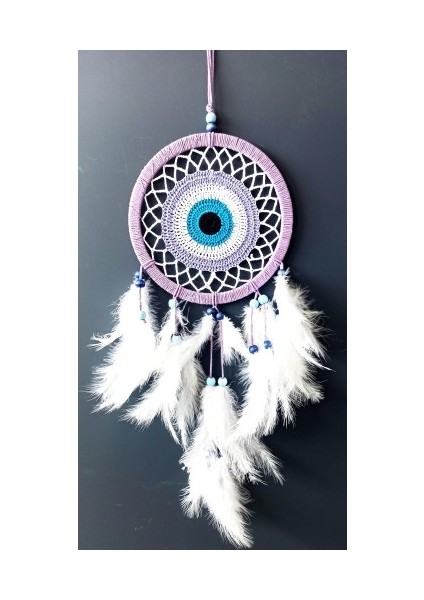 Nazar Boncuğu Motifli Lila Rengi Dream Catcher Düş Kapanı Duvar Süsü modelleri
