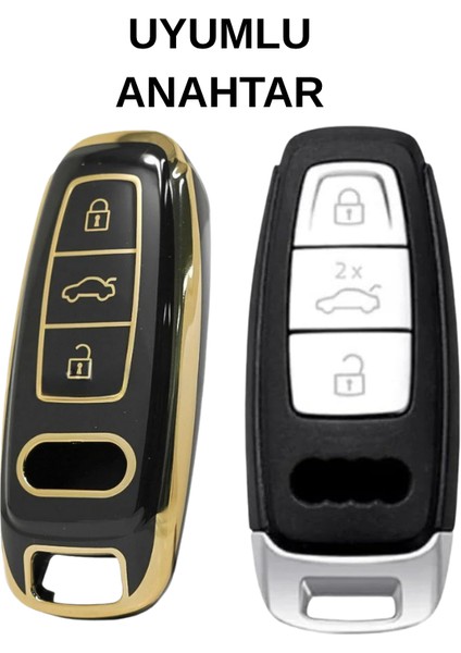 Audi Smart A4 A5 Q5 A6 A7 A8 Uyumlu 3 Buton Nano Silikon Kılıf Siyah-Gold fiyatları