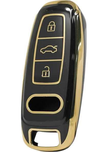 Audi Smart A4 A5 Q5 A6 A7 A8 Uyumlu 3 Buton Nano Silikon Kılıf Siyah-Gold modelleri