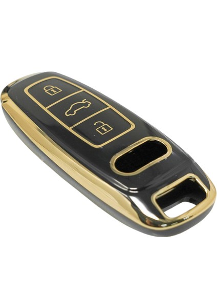 Audi Smart A4 A5 Q5 A6 A7 A8 Uyumlu 3 Buton Nano Silikon Kılıf Siyah-Gold indirimleri
