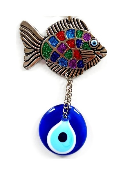 Mavi Nazar Boncuklu Balık Figürlü Mini Balık Duvar Süsü modelleri