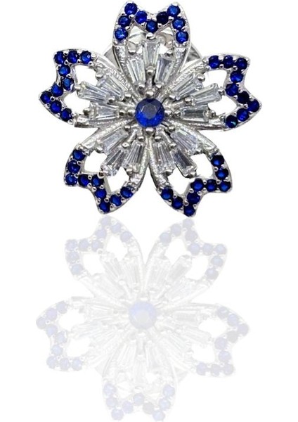 Lacivert Zirkon Taşlı Gümüş Çiçek Rozet Broş 1.8x1.8cm [TLCKCKYL09] modelleri
