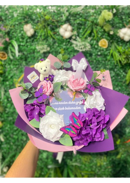 Aynalı Çiçek Buketi Mor-Pembe-Beyaz