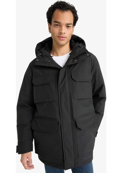 Su İtici Regular Fit Kapüşonlu Çift Cepli Fermuarlı Çıtçıtlı Mont F5701AX25WN