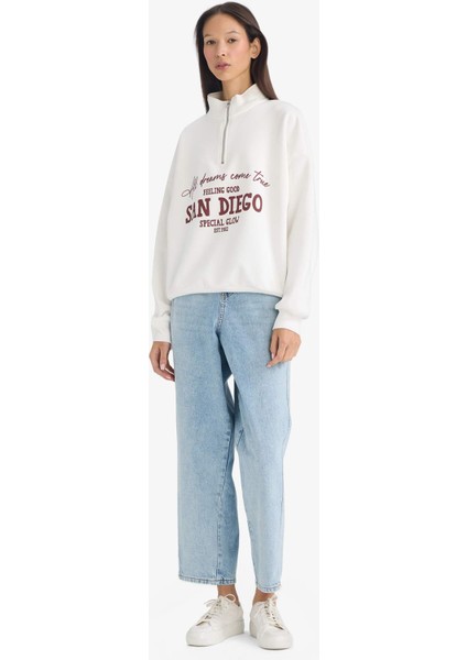 Oversize Geniş Kalıp Yarım Fermuarlı Baskılı Kalın Sweatshirt G5665AX25CW fiyatları