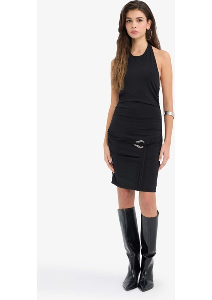 Yılbaşı Temalı Bodycon Vücudu Saran Halter Yaka Mini Elbise G5938AX25WN modelleri