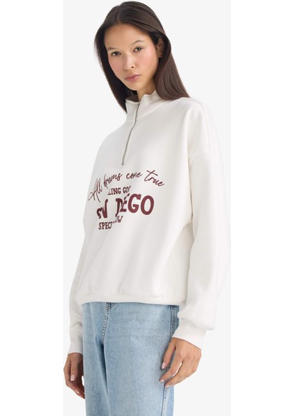 Oversize Geniş Kalıp Yarım Fermuarlı Baskılı Kalın Sweatshirt G5665AX25CW modelleri