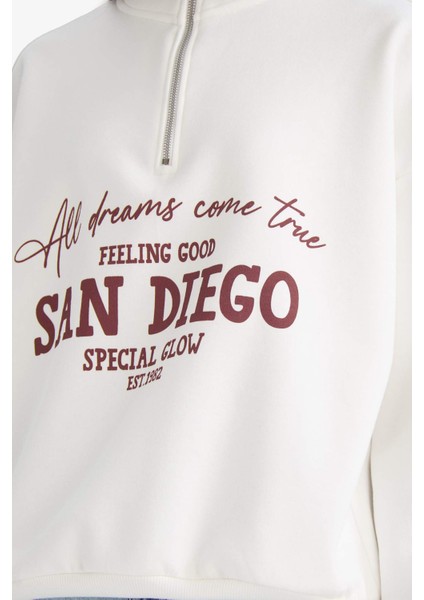 Oversize Geniş Kalıp Yarım Fermuarlı Baskılı Kalın Sweatshirt G5665AX25CW fırsatları