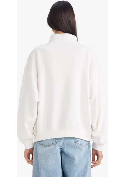 Oversize Geniş Kalıp Yarım Fermuarlı Baskılı Kalın Sweatshirt G5665AX25CW indirimleri