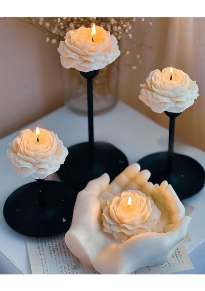 Candle El Yapımı Kokusuz Açmış Şakayik Gül 7 Cm- 4'lü Takım
