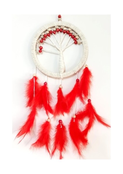Kırmızı Kuş Tüylü Hayat Ağacı Düş Kapanı Duvar Süsü fiyatları
