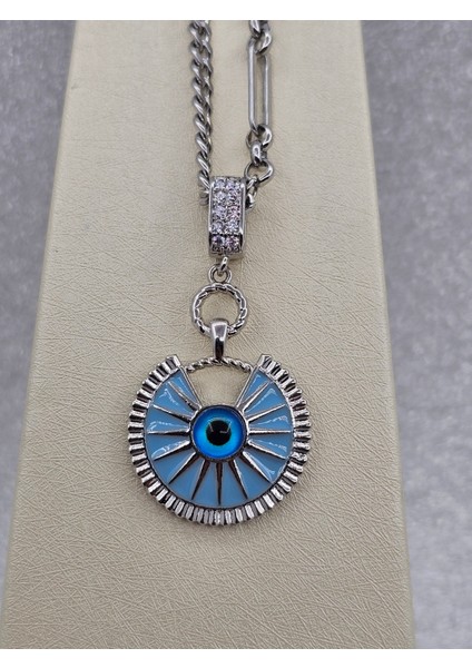 Çift Zincirli Işık Model Gümüş Renk Çelik Kolye