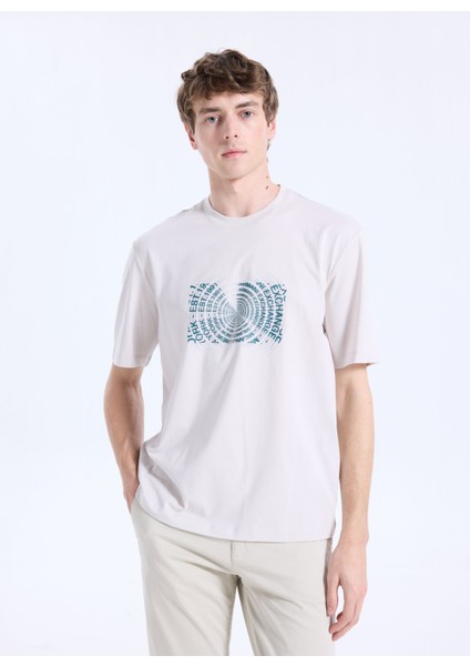 Bisiklet Yaka Beyaz Erkek T-Shirt XM001469AF12308M1153 T-Shirt