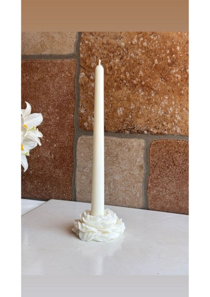 Candle El Yapımı Kokusuz Şakayik Gül Dekoratif Mum Kırık Beyaz 7 Cm- Şamdanlık Dekoratif Mum 22*2