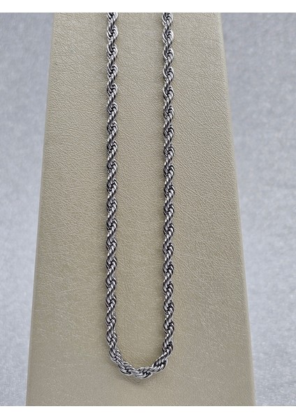 Burgu Zincir Gümüş Renk Çelik Kolye Standart Boy