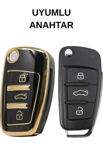 Audi A1 A3 A4 A5 B6 B7 B8 A6 A7 C5 C6 4f Q3 Q5 Q7 Tt 3 Buton Nano Anahtar Kılıfı Siyah-Gold fiyatları