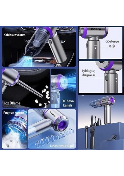 16000PA Güçlü Portatif Taşınabilir Vakumlu Kablosuz Üflemeli Mini Araç Süpürgesi fırsatları