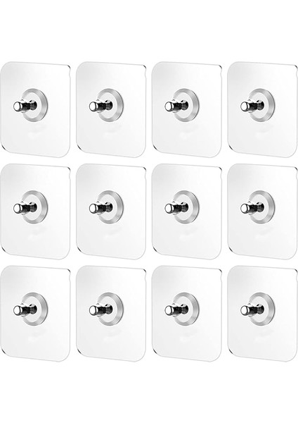 12 Kendinden Yapışkanlı Kanca, Süper Taşıma Kapasitesi, Kendinden Yapışkanlı Vida, Su Geçirmez, Delmeden Duvara Sabitleme, Şeffaf, Kendinden Yapışkanlı Vida Çıkartması, Banyo, Mutfak Için, 7 x 7 cm