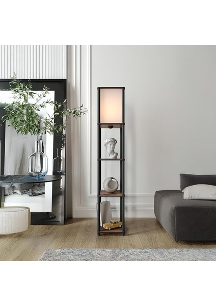 Raflı Lambader Ceviz Renkli | Modern Ahşap Gövdeli 3 Katlı Raflı Ayaklı Lamba | Dekoratif Salon Yatak Odası Işıklandırma | Kitaplık ve Aydınlatma Bir Arada | E27 Duy Uyumlu Şık Tasarım Lambader modelleri