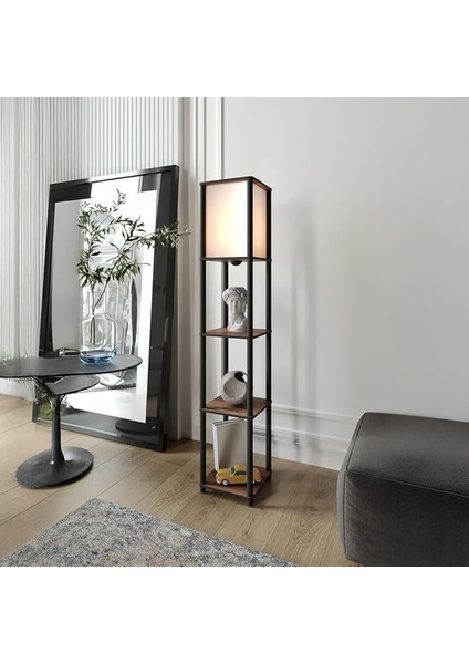 Raflı Lambader Ceviz Renkli | Modern Ahşap Gövdeli 3 Katlı Raflı Ayaklı Lamba | Dekoratif Salon Yatak Odası Işıklandırma | Kitaplık ve Aydınlatma Bir Arada | E27 Duy Uyumlu Şık Tasarım Lambader fırsatları