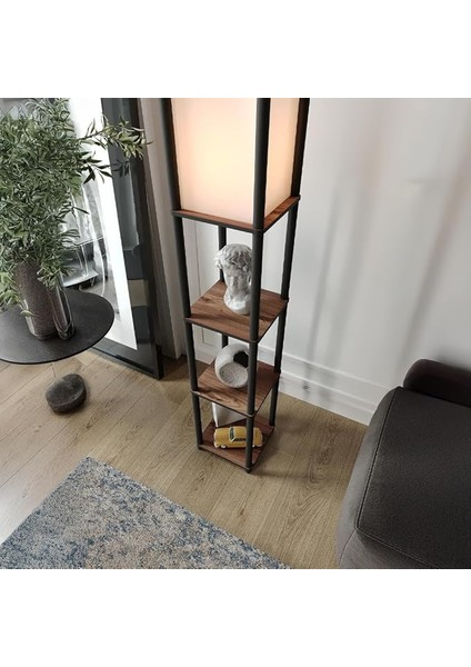 Raflı Lambader Ceviz Renkli | Modern Ahşap Gövdeli 3 Katlı Raflı Ayaklı Lamba | Dekoratif Salon Yatak Odası Işıklandırma | Kitaplık ve Aydınlatma Bir Arada | E27 Duy Uyumlu Şık Tasarım Lambader indirimleri