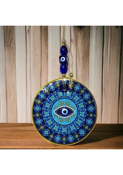 Yaldızlı Turkuaz Renkli Göz Modelli Nazar Boncuklu Duvar Süsü Cam Duvar Dekoru fiyatları