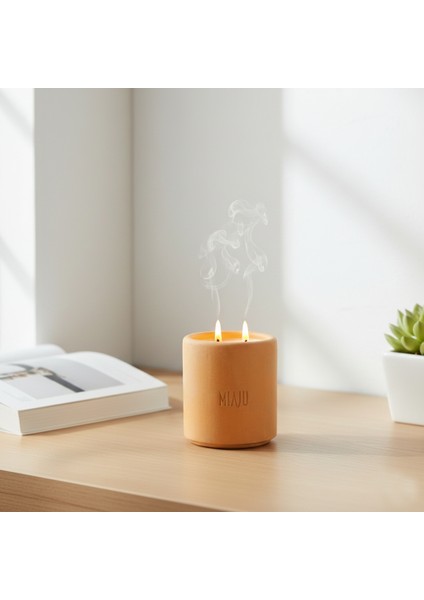 Enerji Veren Sıcak Tasarım, Çift Alevli Mat Dokulu El Yapımı Mum, En Yakın Arkadaşa Hediye, Turuncu