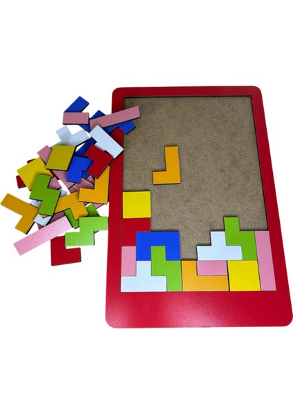 Kırmızı Ahşap Tetris Blokları Eğitici ve Zeka Geliştirici Oyun Seti