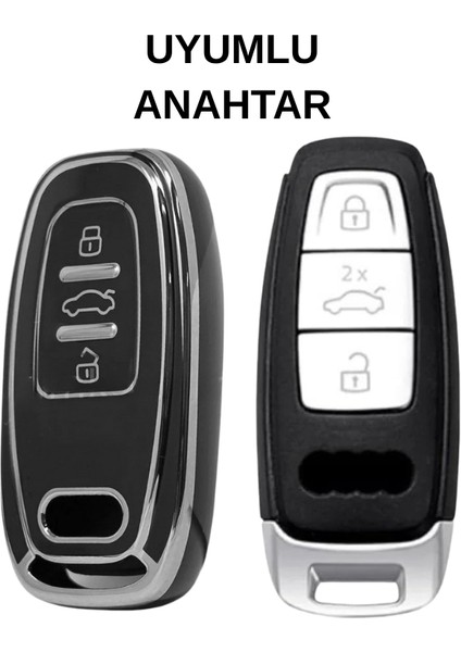 Audi A4 A6 A7 A8 A6L A8L S3 S4 S6 S7 S8 A3 Sportback Q3 Uyumlu Nano Anahtar Kılıfı Siyah-Gümüş fiyatları