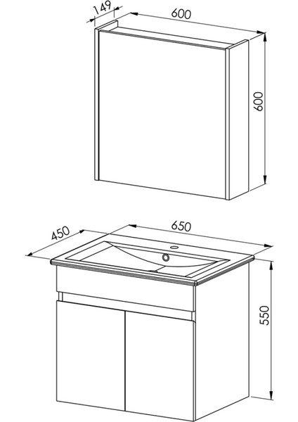 Venna 65 cm Beyaz %100 Mdf Lavabolu Banyo Dolabı, Aynalı Üst Dolap ve Boy Dolabı fiyatları