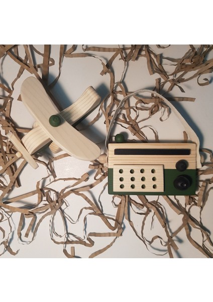 Yeşil Ahşap Bebek Radyo ve Uçak Oyuncak Seti, Montessori Eğitici Hediye modelleri