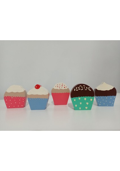 Renkli Ahşap Cupcake Oyun Seti, 5 Parça, Eğlenceli ve Güvenli Çocuk Oyuncağı