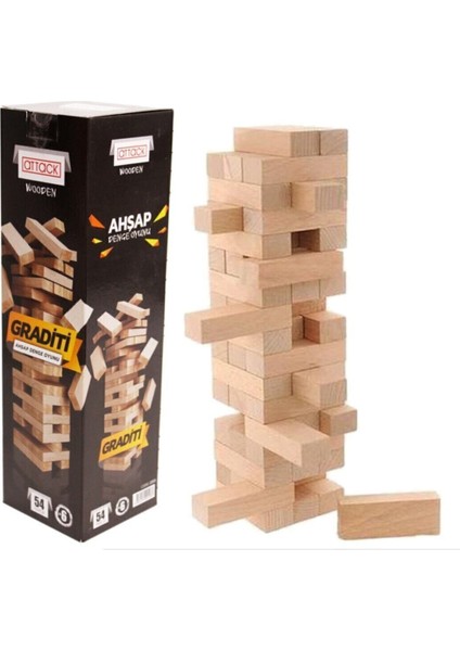 Yeşil Ahşap Denge Oyunu, 54 Parça ile Eğlence ve Öğrenme Keyfi