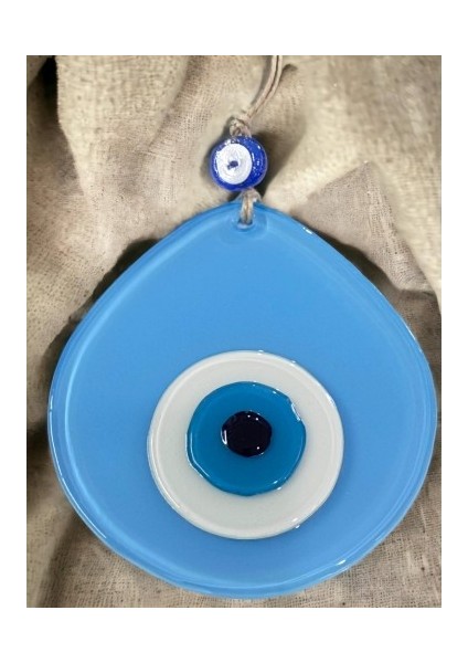 Mavi Nazar Boncuklu Açık Mavi Renk Nazar Boncuklu Damla Desen El Yapımı Duvar Süsü