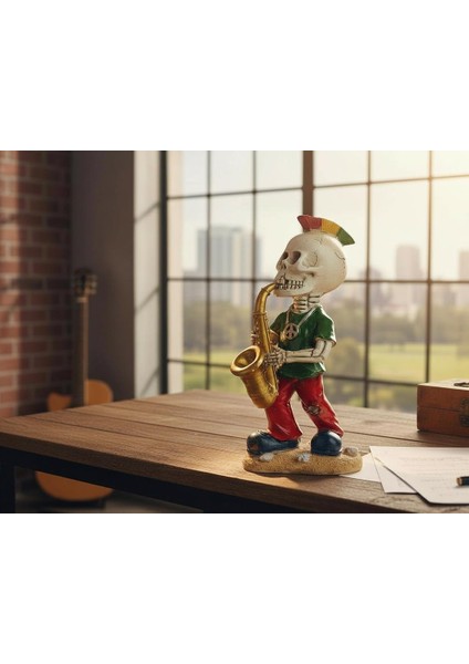 Gotik Tasarım Kurukafa Saksafoncu Müzisyen Heykel Masaüstü Biblo 19 Cm. – Yeni Yıl Ofis Ev Hediyesi fiyatları