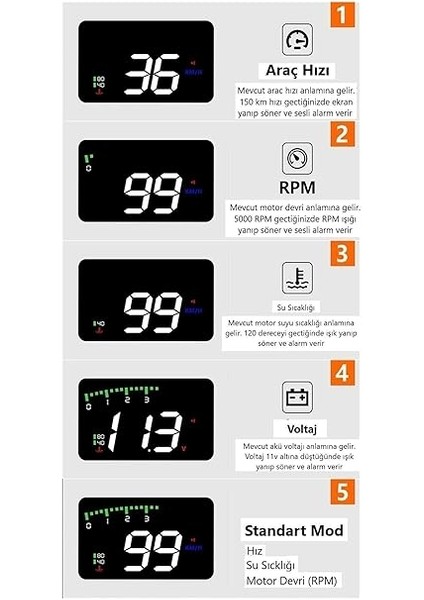 Motor Su Sıcaklık Göstergesi Saati Olmayan Araçlar Için Harici Dijital Gösterge Ekranı Obd indirimleri