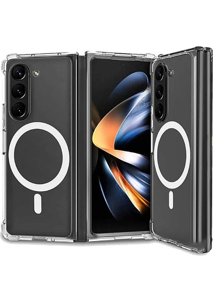 Samsung Galaxy Z Fold 4 Uyumlu Magesafe Wireless Şarj Özellikli Şeffaf Silikon Kılıf
