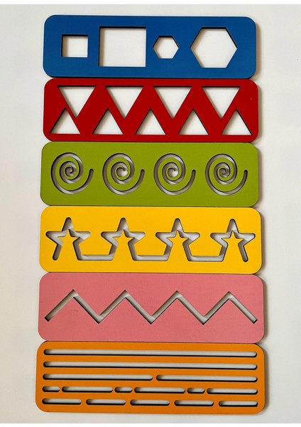 6 Renkli Ahşap Çizgi ve Şekil Seti, El Kası Geliştirme ve Montessori Oyuncağı fırsatları