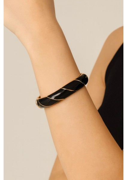 Siyah Spiral Tasarım Kadın Çelik Bileklik – Paslanmaz Çelik, Şık ve Modern